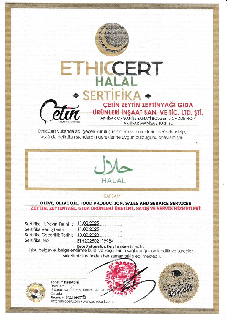ÇETİN ZEYTİN ZEYTİNYAĞI HALAL
